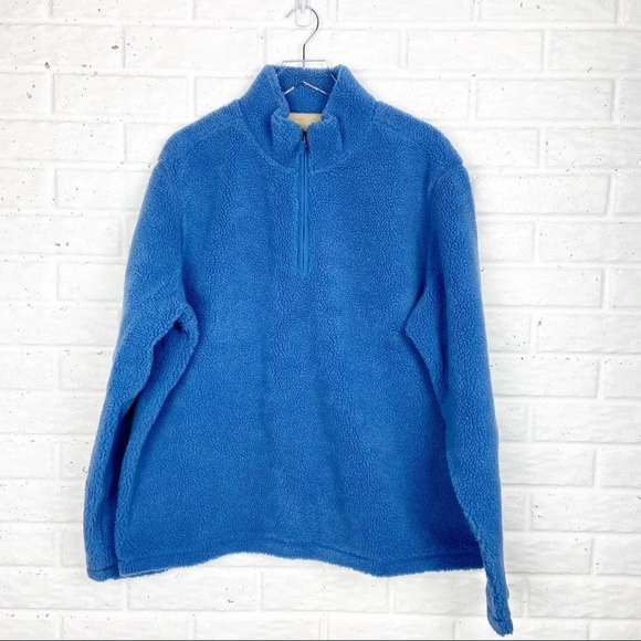 Land’s END Blue Oversized Sherpa 3/4 Zip Pull Over - Picture 1 of 8